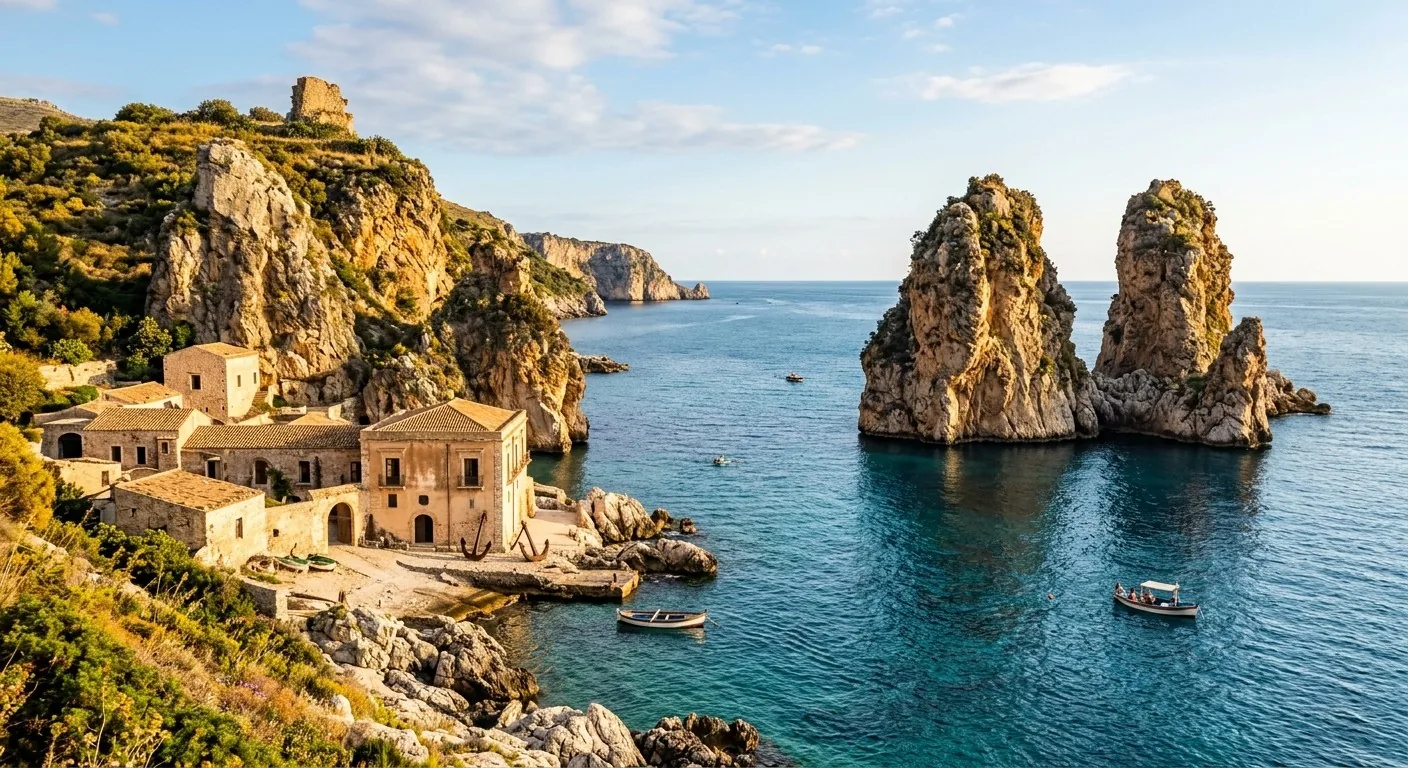 The faraglioni sea stacks and old tonnara at Scopello